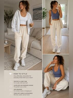 Brandy Melville John Galt Cream Jogger Sweatpants Cozy Lounge Athleisure